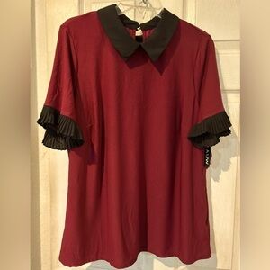 NWOT “A.U.W.” Two Tone Burgundy and Black Blouse.